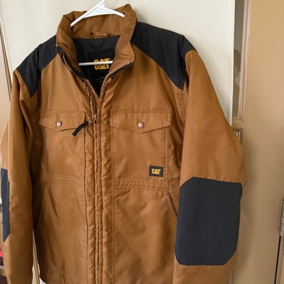 Caterpillar CAT Mens Large Tan Grey Water Resistant Jacket Workwear - Picture 2 of 6